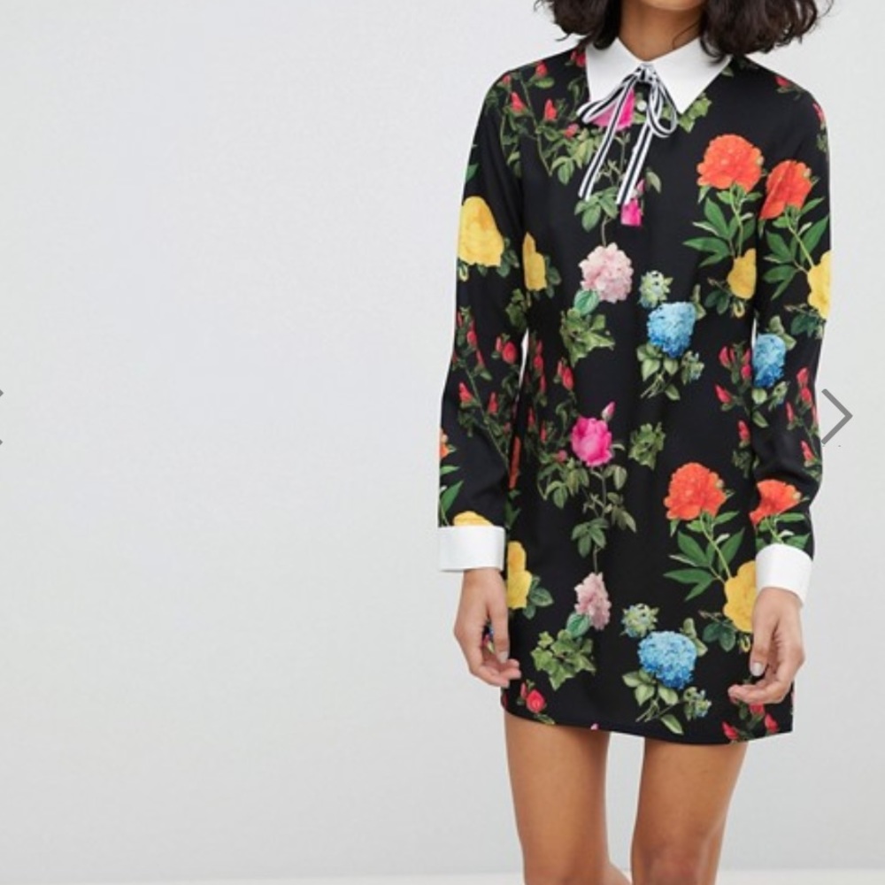 Reclaimed Vintage Floral Tie Neck Dress